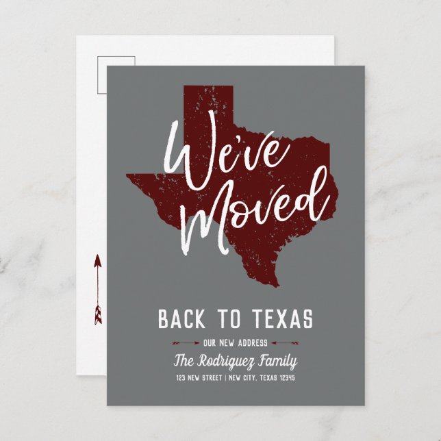Carte Postale Faire-part Maroon We ve Moved - Texas (Devant / Derrière)