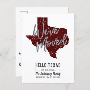 Carte Postale Faire-part Maroon We ve Moved - Texas