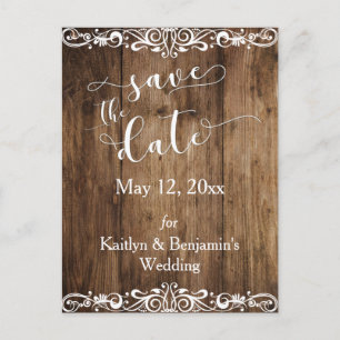 Carte Postale Faire-part Marron Bois Rustique avec Typographie Fantaisie En