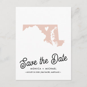 Carte Postale Faire-part MARYLAND State Destination Mariage N'IMPORTE QUELL