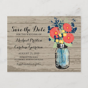Carte Postale Faire-part Mason Jar et Gerber Daisies Enregistrer la date