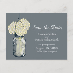 Carte Postale Faire-part Mason Jar et Hydrangeas Enregistrer la date