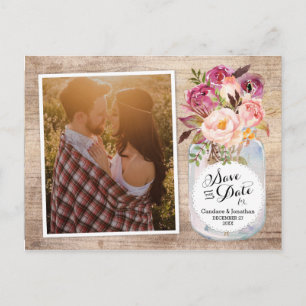 Carte Postale Faire-part Mason Jar Fleurs d'aquarelle Photo Enregistrer la