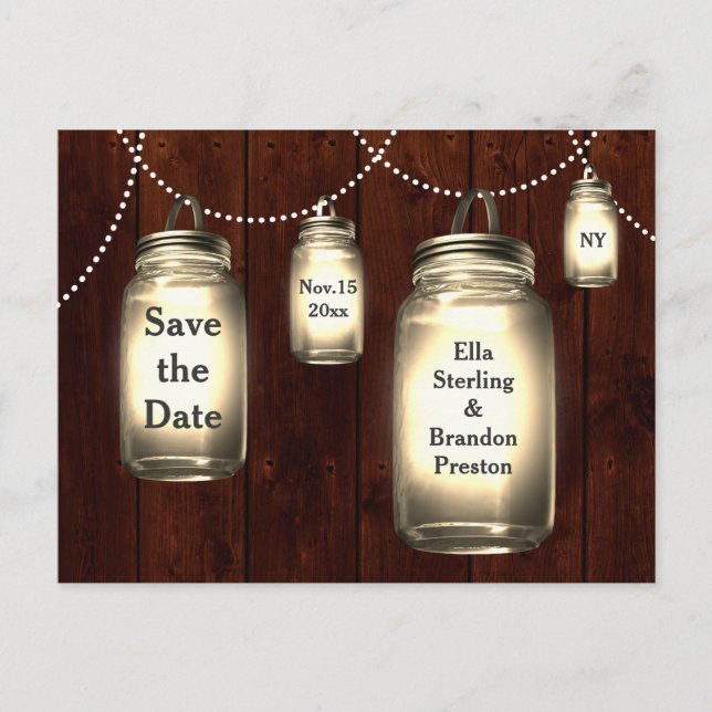 Carte Postale Faire-part Mason Jar Mariage Enregistrer la date (Devant)