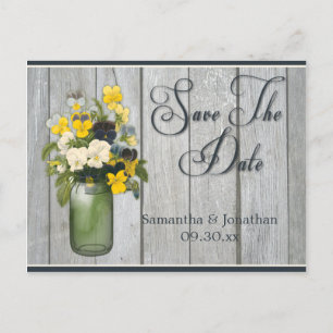 Carte Postale Faire-part Mason Jar Violas Pansies Grange Bois Enregistrer L