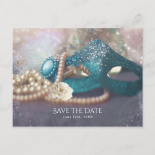 Carte Postale Faire-part Masque de masquerade et perles arc-en-ciel Save Th