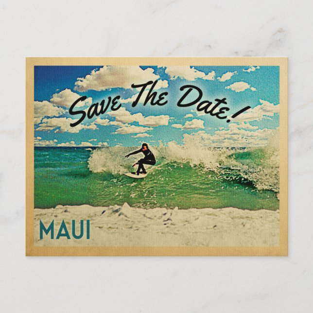 Carte Postale Faire-part Maui Enregistrer La Date Hawaii Surf (Devant)