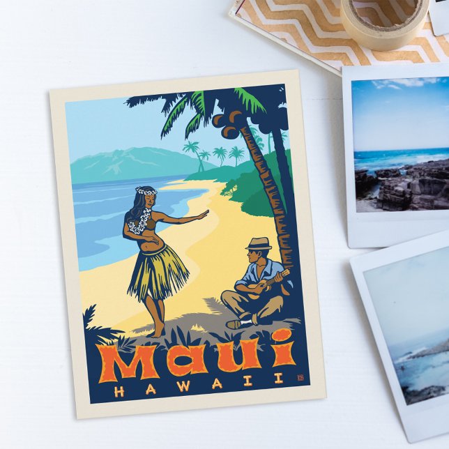 Carte Postale Faire-part Maui, Hawaii | Enregistrer la date (Postcard on table)