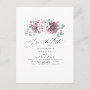 Carte Postale Faire-part Mauve Floral Enregistrer La Date