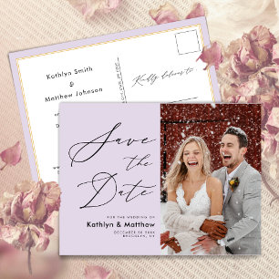 Carte Postale Faire-part Mauve Violet Élégant Écriture Mariage Enregistrer