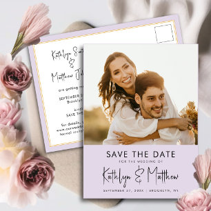 Carte Postale Faire-part Mauve Violet Moderne Photo Mariage Enregistrer La