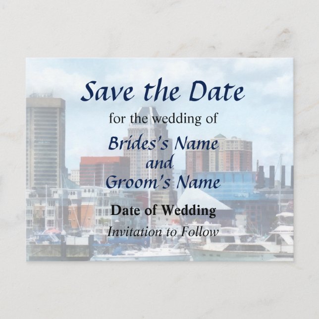 Carte Postale Faire-part MD - Baltimore Skyline et Harbour (Devant)