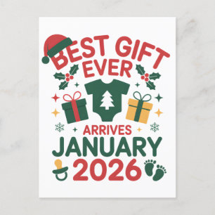 Carte Postale Faire-part Meilleur Cadeau de Noël Arrive Janvier 2026 Couple