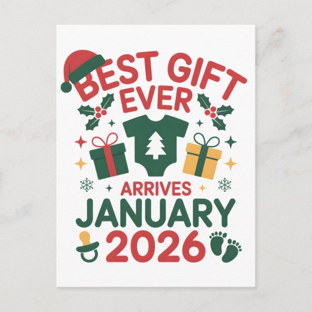 Carte Postale Faire-part Meilleur cadeau de Noël arrive janvier 2026 Couple (Devant)