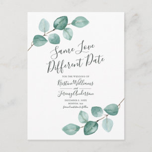 Carte Postale Faire-part Même amour, date différente Eucalyptus Photo noir