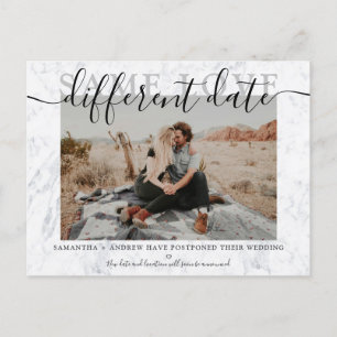Carte Postale Faire-part Même amour, date différente, typographie sur marbr