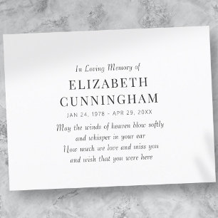 Carte Postale Faire-part Mémorial Moderne Simple En Souvenir Affectueux