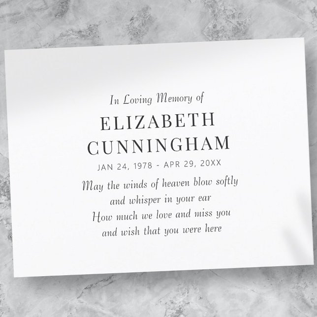 Carte Postale Faire-part Mémorial Moderne Simple En Souvenir Affectueux (Créateur téléchargé)