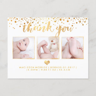 Carte Postale Faire-part Merci de Baby shower PixDezines/or Faux éblouissan