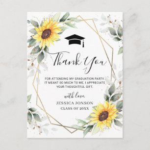 Carte Postale Faire-part Merci de graduation des tournesols Eucalyptus PHOT