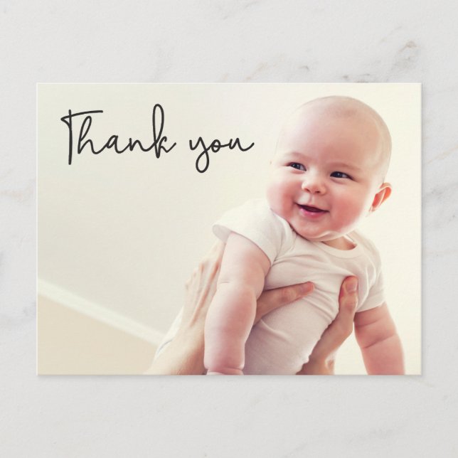 Carte Postale Faire-part Merci moderne Script Baby 2 Photos (Devant)