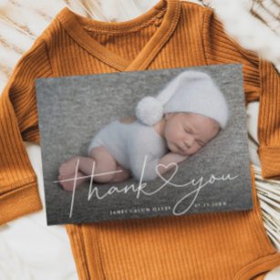Carte Postale Faire-part Merci photo bébé Script Coeur naissance