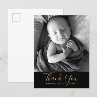 Carte Postale Faire-part Merci photo bébé simple Gold Script naissance