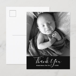 Carte Postale Faire-part Merci photo bébé simple Script de naissance