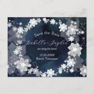 Carte Postale Faire-part Mercredi d'hiver Fleur Wreath Enregistrer la date