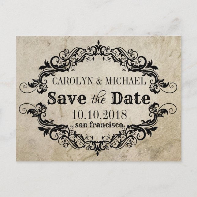 Carte Postale Faire-part Mercredi et Flourish antique Mariage Enregistrer l (Devant)