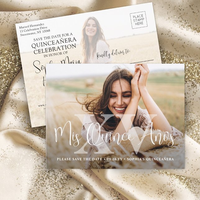 Carte Postale Faire-part Mes XV Ans Photo Moderne Quinceañera Enregistrez l (Créateur téléchargé)