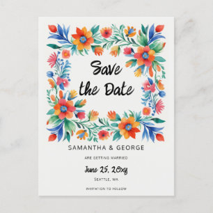Carte Postale Faire-part Mexican Floral Fiesta Enregistrez La Date