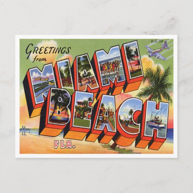 Carte Postale Faire-part Miami Beach vintage (Devant)