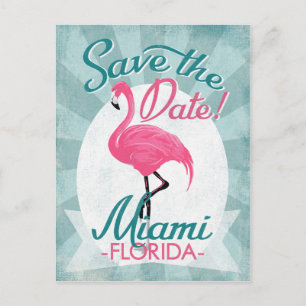 Carte Postale Faire-part Miami Enregistrer Le Flamant rose Date Rose