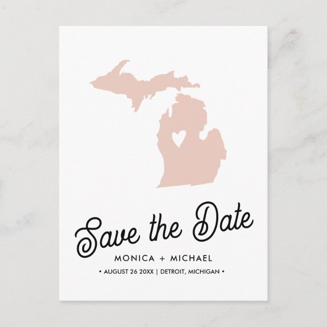 Carte Postale Faire-part MICHIGAN State Destination Mariage N'IMPORTE QUELL (Devant)