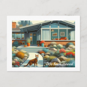 Carte Postale Faire-part Mid Century Maison moderne avec chat