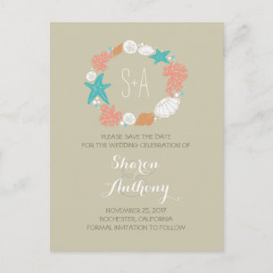 Carte Postale Faire-part Mignonne mariage plage enregistrer la date