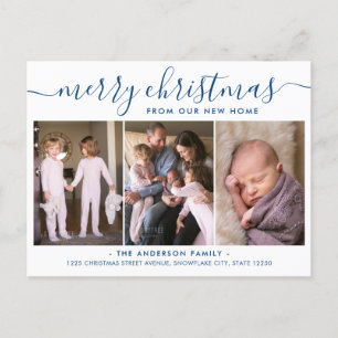 Carte Postale Faire-part Minimal Bleu Joyeux Noël Photo Fêtes Mobile