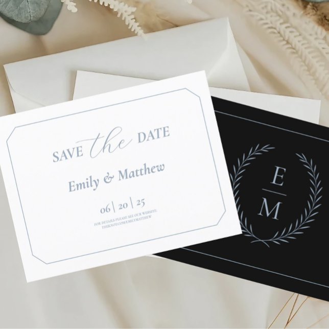 Carte Postale Faire-part Minimalist Black With Blue Wedding Save The Date (Créateur téléchargé)
