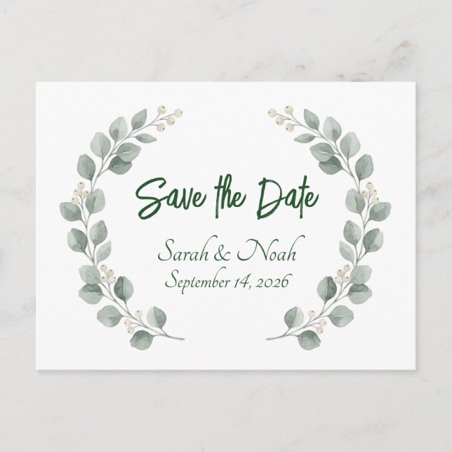 Carte Postale Faire-part Minimalist Eucalyptus Wreath Save the Date custom (Devant)
