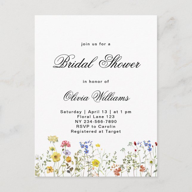 Carte Postale Faire-part Minimalist Wildflower Bridal Shower (Devant)