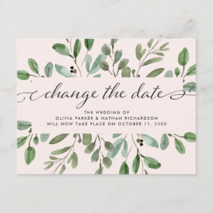 Carte Postale Faire-part Minimaliste Foliage Blush   Mariage Changer la Dat