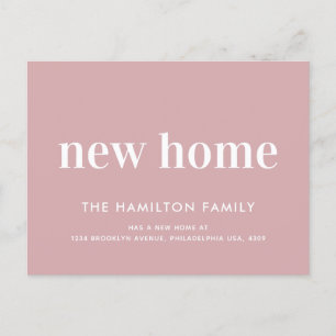Carte Postale Faire-part Minimaliste Moderne Nouvelle Maison Rose Pastel