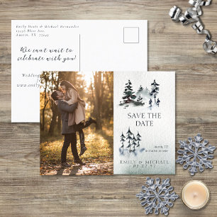 Carte Postale Faire-part Minimaliste Vert Montagne Persistant Ardoise Bleu