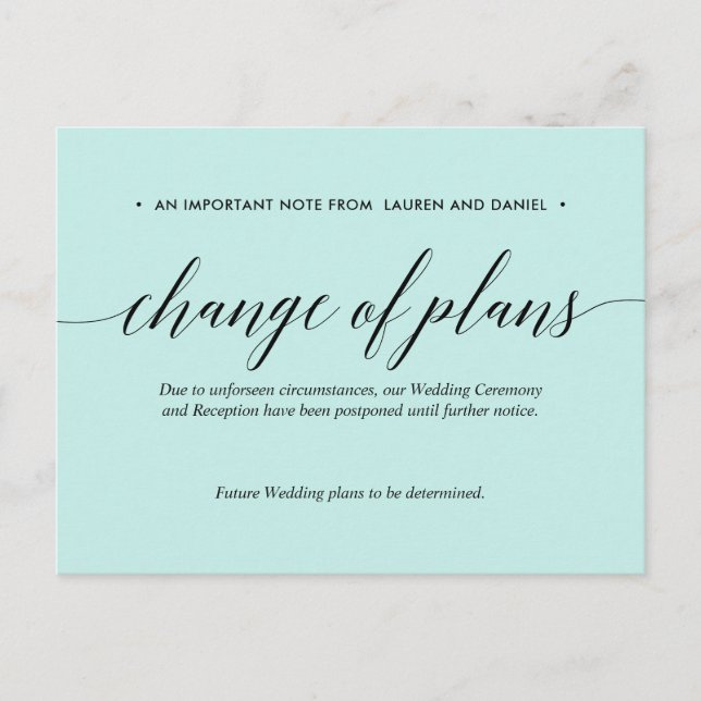 Carte Postale Faire-part Mint | Mariage Changement de Plans Reporté Annulé (Devant)