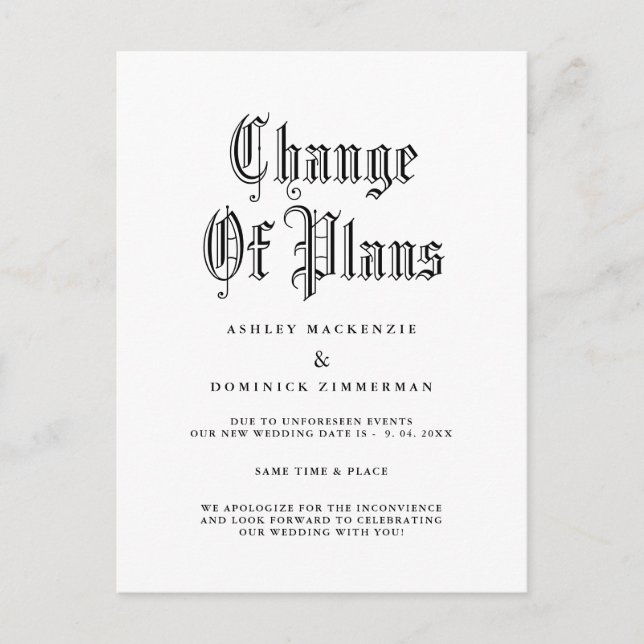 Carte Postale Faire-part Mise à jour simple de mariage gothique  (Devant)