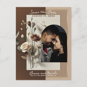 Carte Postale Faire-part Mocha Café Au Lait Brown Neutre Floral Date de sau