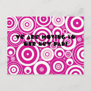 Carte Postale Faire-part Mod Rose & Blanc Cercles Rétro Changement d'Adress