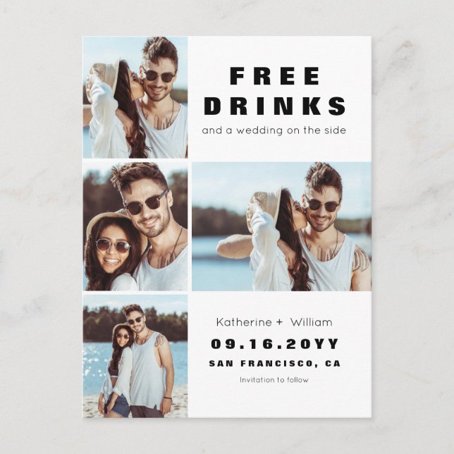 Carte Postale Faire-part Modern 4 Photo Collage Mariage Enregistrer notre d (Devant)