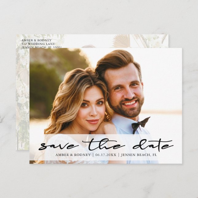 Carte Postale Faire-part Modern Chic Enregistrer la photo de la date (Devant / Derrière)